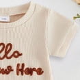 thumbnail image 4 of Duqingm Newborn Baby Boy Summer Outfit Romper Hello I'm New Here Letter Embroidery Short Sleeve Jumpsuit Bodysuit Cute Infant Waffle Clothes(Beige,Preemie), 4 of 4
