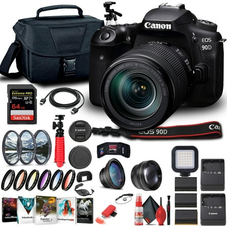 Canon EOS 90D DSLR Camera Kit with 18-135mm Lens, 64GB Card, Case, & Accessories (International Version)