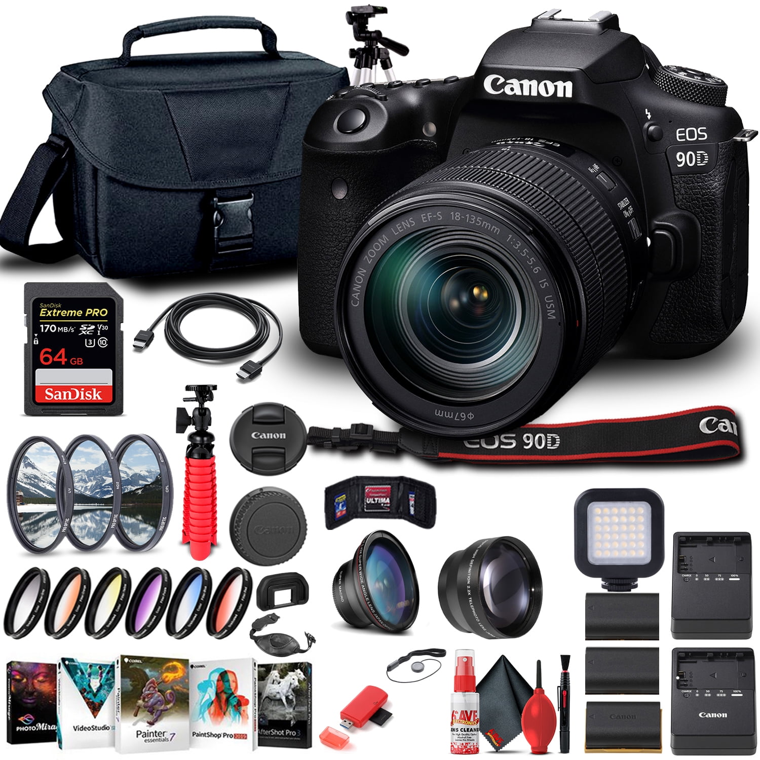 Canon EOS 90D DSLR Camera W/ 18-135mm Lens 3616C016 - Advanced Bundle(International Model)