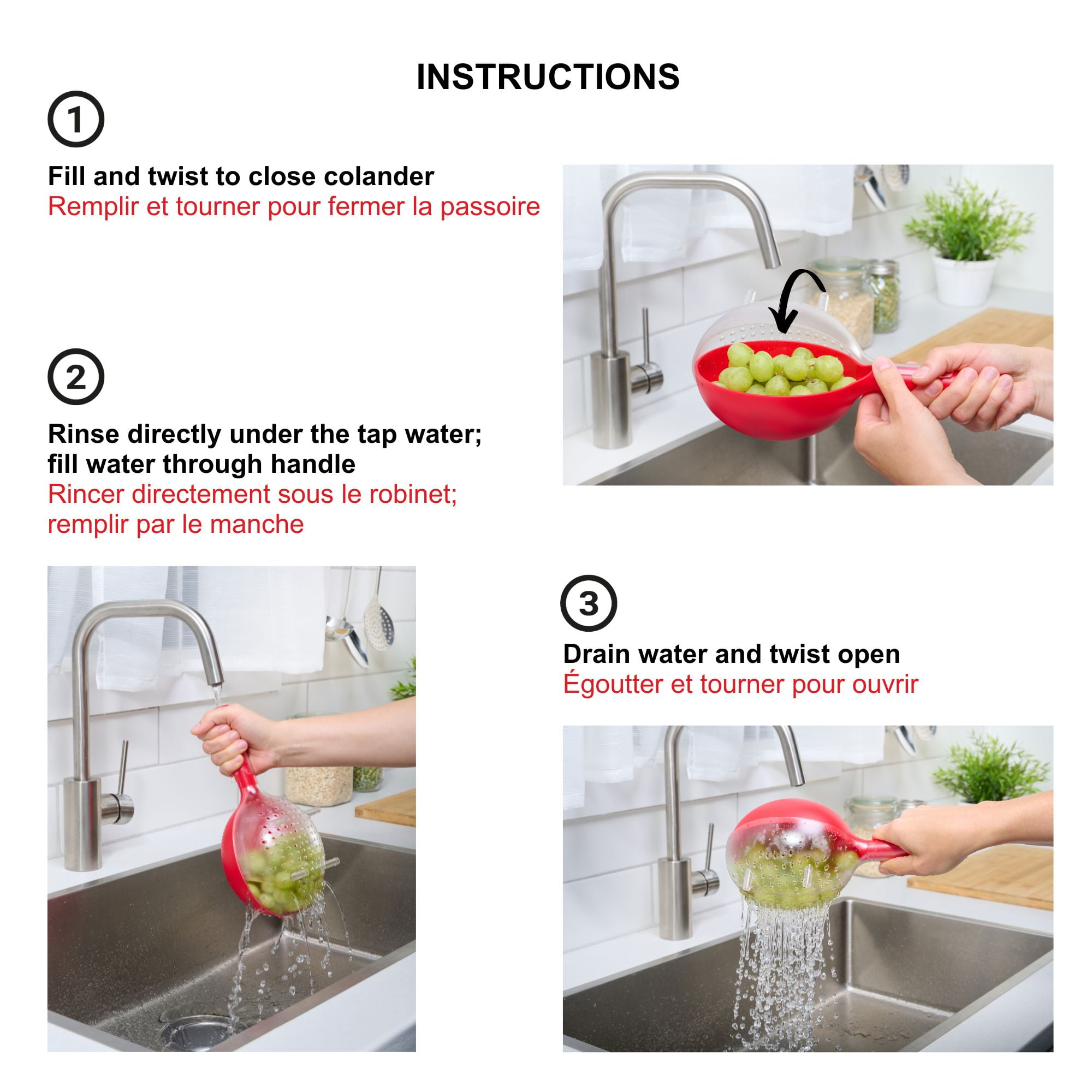 Starfrit Passoire à baies, Couvercle troué amovible, S'utilise à une main, Rouge STARFRIT PASSOIRE À BAIES