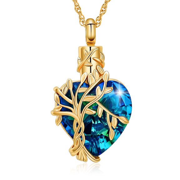 Tree of Life Cremation Heart Urn Ashes Necklace for Women Men Cremation Crystals Ash Pendant Loved One Memorial Jewelry