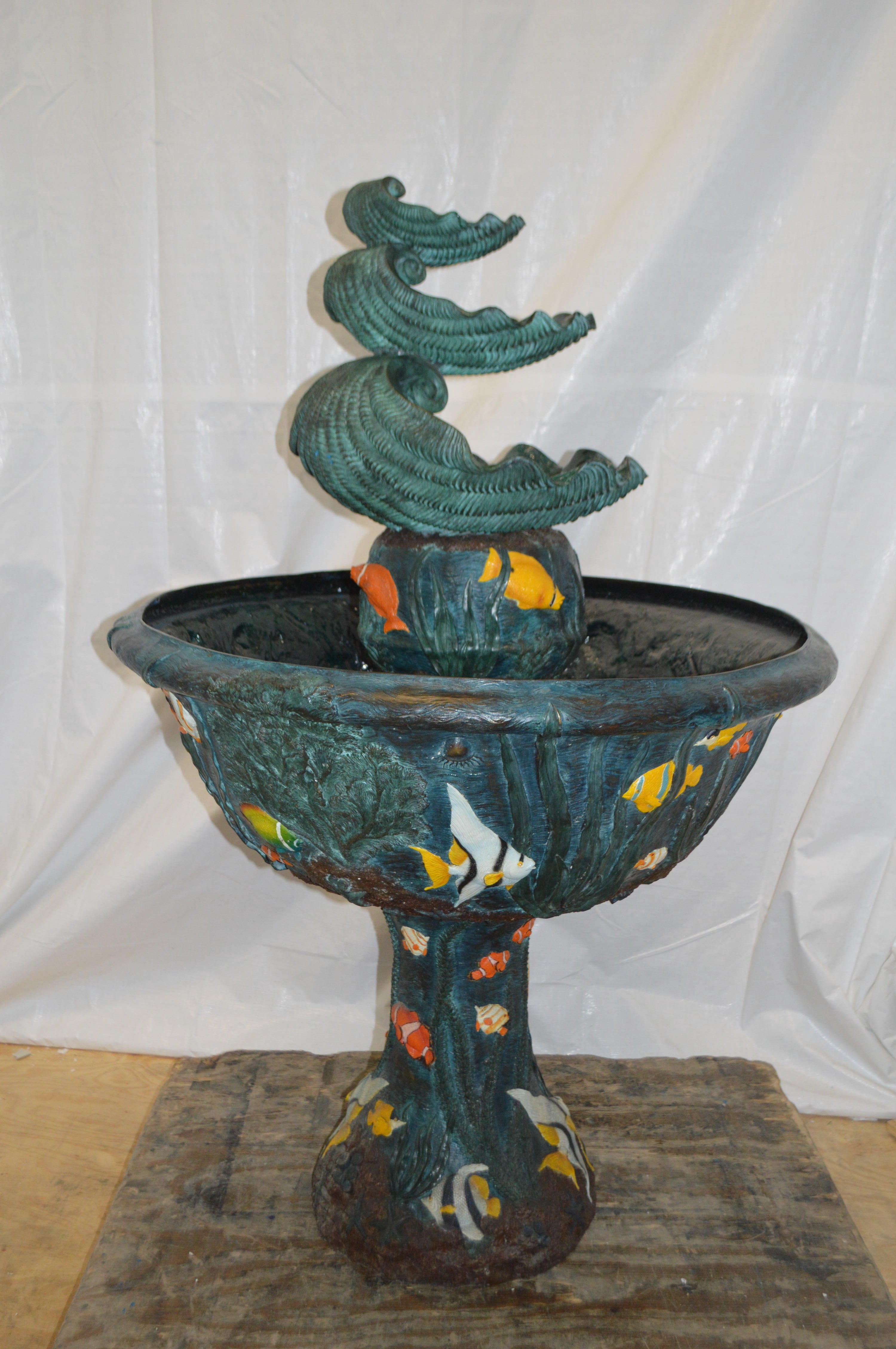 Nifao Three Tier Shell Bowl – Outdoor Bronze Fountain, Garden Water Feature, 43"L x 43"W x 63"H