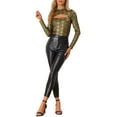 thumbnail image 2 of INSPIRE CHIC Women's Top Glitter Cutout Mock Neck Long Sleeve Party Sparkle Tops XS Black Gold, 2 of 6