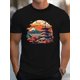 thumbnail image 1 of Camiseta de algodón con paisaje vintage: Camiseta de algodón puro G500 con paisaje japonés vintage para hombre - Ajuste cómodo, 1 of 4