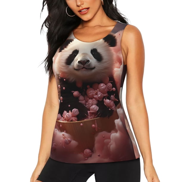 Fotbe Cute Cloud Panda Blusas Sin Mangas para Mujer – Estilo Casual, Corte Suelto, Slim-Fit, Cuello Redondo Deportivo, Tops de Verano para Gimnasio y Yoga-Large