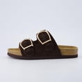 thumbnail image 5 of Cushionaire Cashew Slip On Genuine Suede Leather Womens Sandals - Braided Double-Strap Design with Adjustable Big Buckle | Sandals for Women, 5 of 19