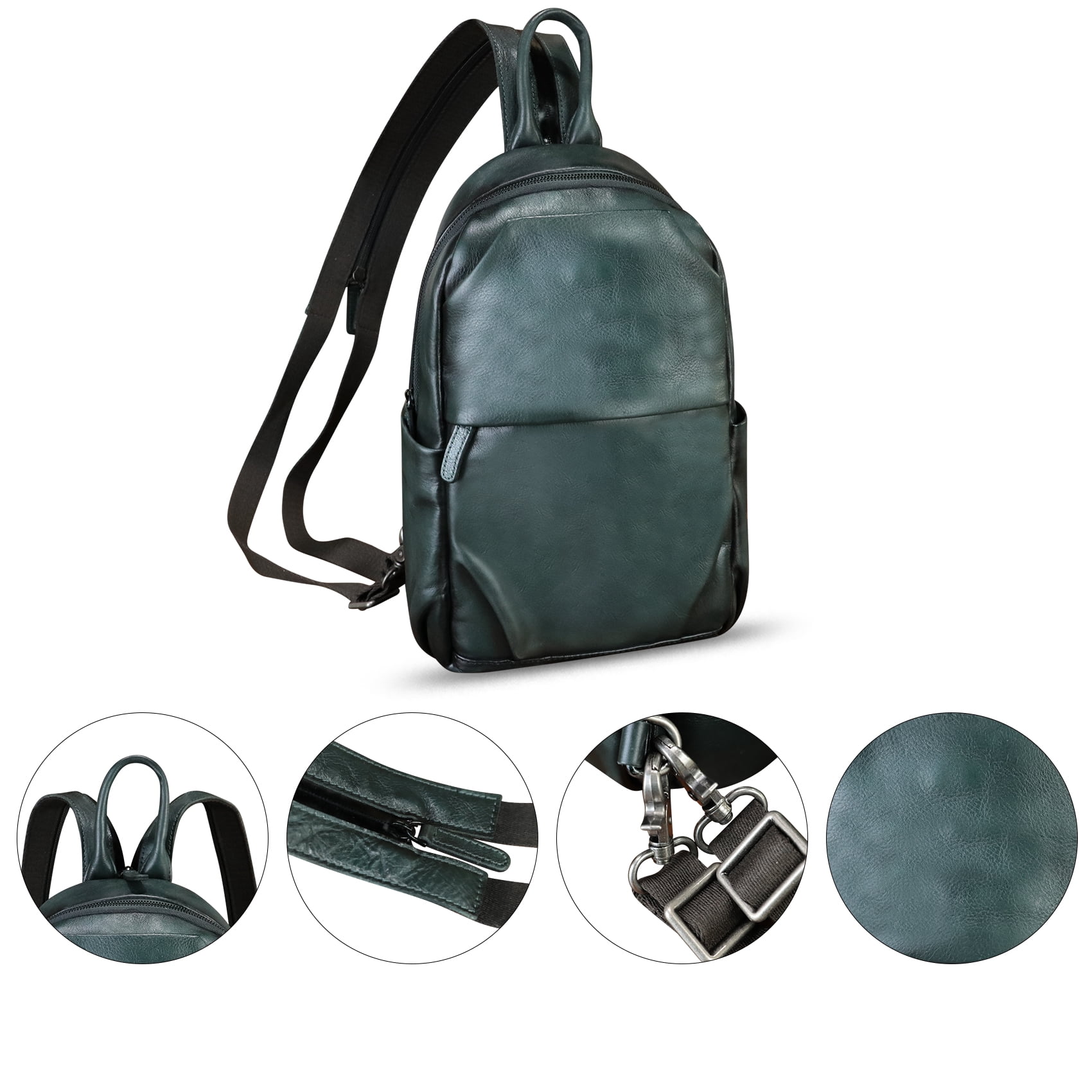 Genuine Leather Sling Bag for Men Women Retro Sling Backpack Purse Crossbody Bag