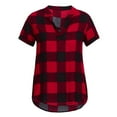 thumbnail image 4 of fartey Women's Slit V Neck Blouses Plus Size Casual Summer Buffalo Plaid Print Tshirts Loose Fit Short Sleeve Flowy Shirts, S-5XL, 4 of 6