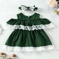 thumbnail image 3 of 2 Pcs Infant Floral Lace Outfits  Girls Cold Shoulder Contrast Color  Neck Dress + Bow Headband, 3 of 7