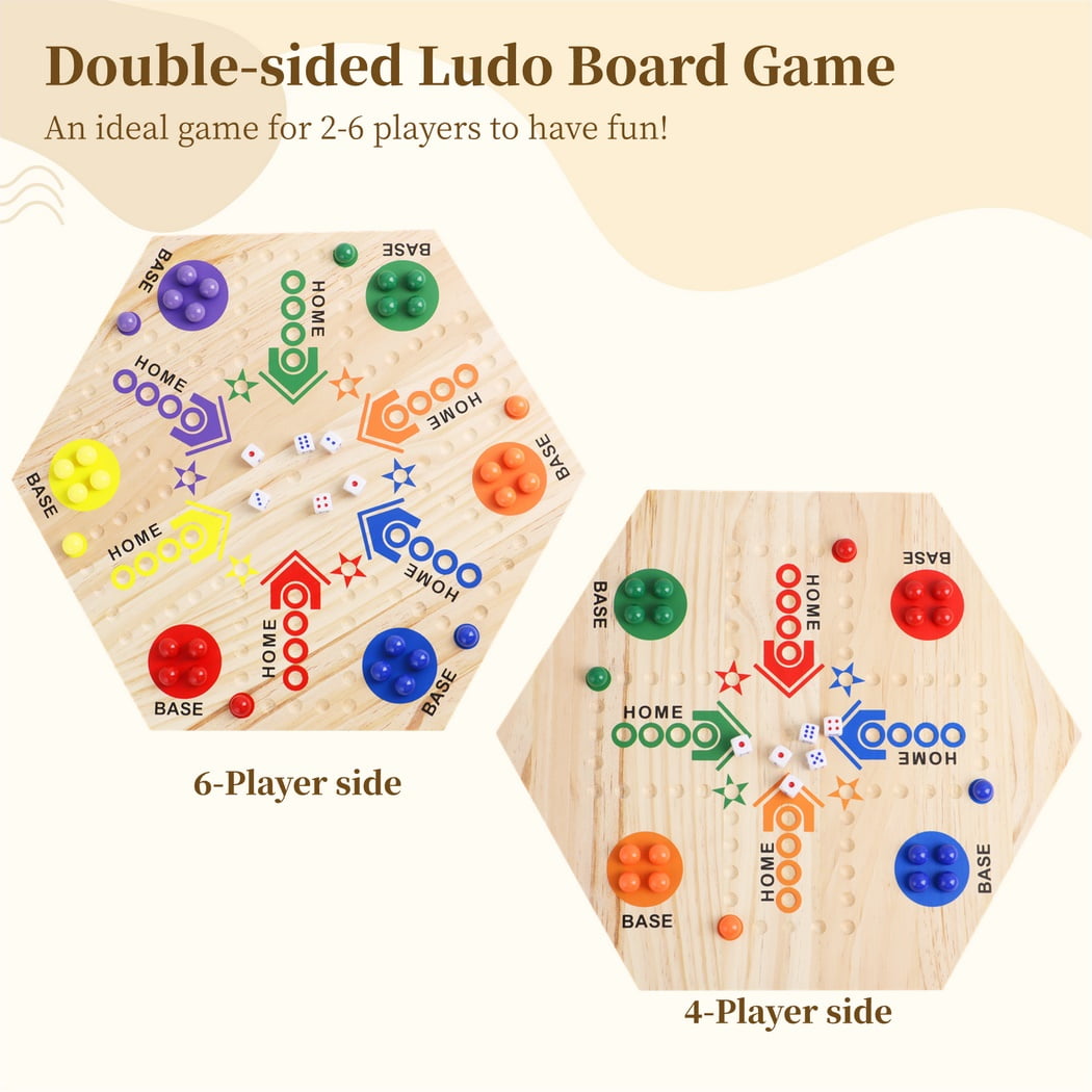 Marble Board Game, Double-Sided Wooden Board Game, Colorful Wahoo Marble Ludo Game Kit for 2-6 players