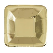 Square Paper Appetizer Plates, 5 in, Foil Gold, 8ct