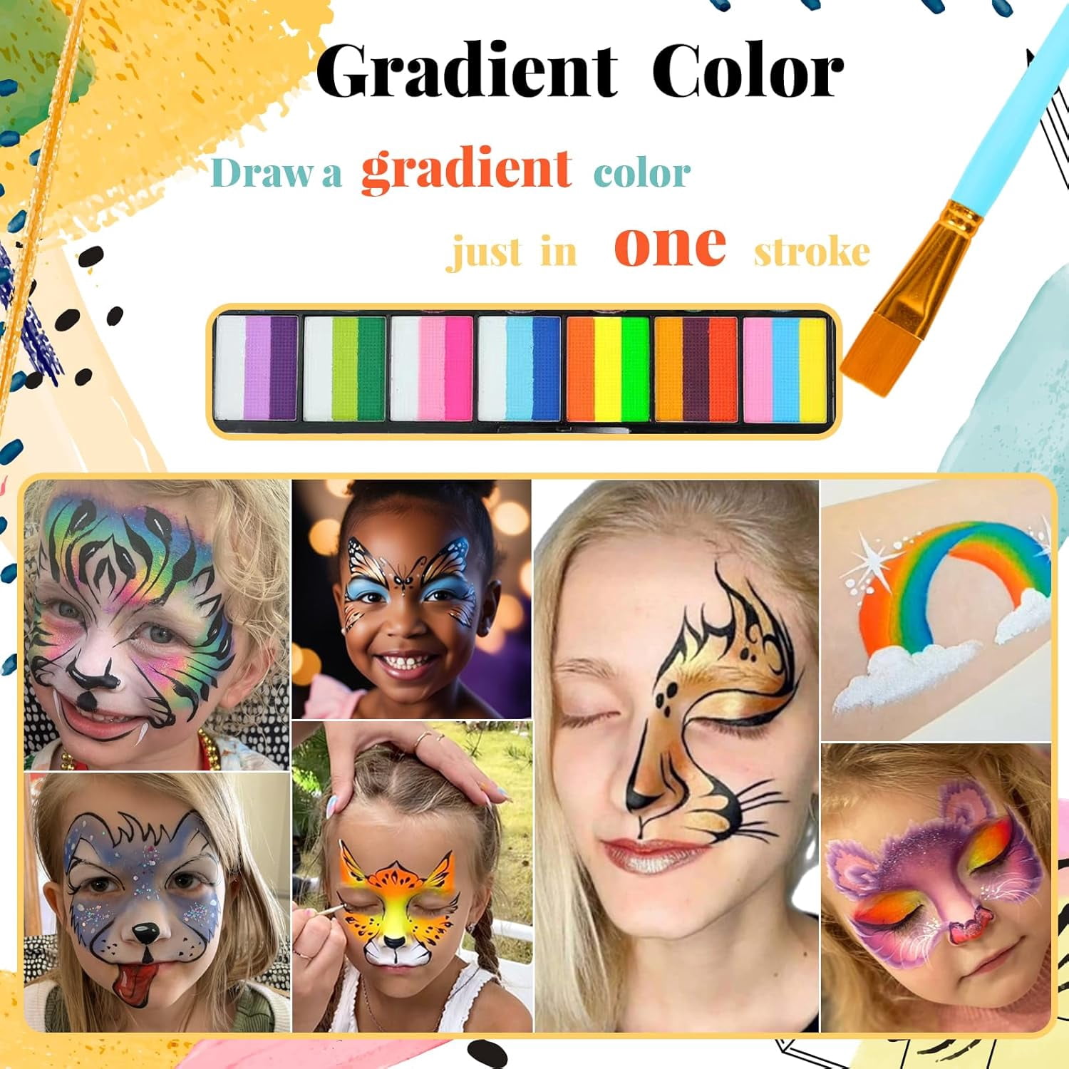 Face Painting Kit for Kids, 42 Colors Professional Face Paint Makeup Kit Non-Toxic Water Activated Facepaint with Brush, Stencil, Sponge, Gem, for Party Halloween Christmas (42 Colors)