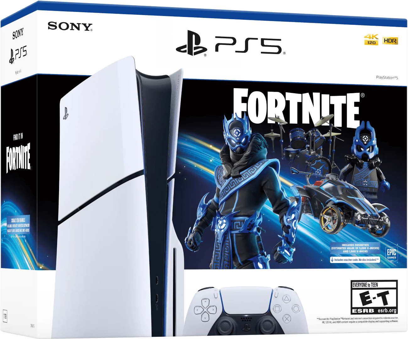 2024 PlayStation PS 5 Gaming Holiday Bundle: PS 5_Disc Console Enhanced 3TB SSD with Fortnite Cobalt Star pack + Wireless Controller + Charging Dock + 3pcs Console Skins