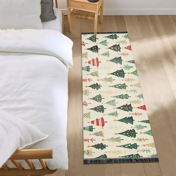 Beautiful Christmas Trees Runner Area Rug 2x6 Soft Non-Slip Washable Bedside Carpet for Hallway Bedroom Living Room Home Decor