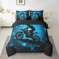 thumbnail image 3 of Feelyou Motorcycle Dirt Bike Twin Bedding Sets 7-Piece, Extreme Speed Sport Bedding Comforter Set, Neon Cyan Honeycomb Reversible Sheet Sets, Ultra Soft Bedroom Decor, 3 of 9