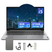 Lenovo IdeaPad 1 15.6" FHD Business Laptop, Intel i5-1235U, 8GB RAM, 672GB Storage(512GB SSD & 160GB Docking Station Set), Intel Iris Xe Graphics, Number Pad, HD Camera, WiFi 6, Win 11 Home, Gray