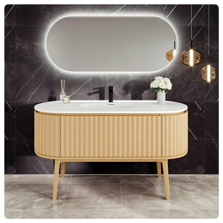 Eviva Haven 55"W x 22"D Oak Freestanding Bathroom Vanity with White Solid Surface Integrated Sink Top