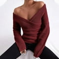 thumbnail image 4 of XuJwPNcy Women's Sweaters Casual Baggy Long Sleeve Wrap V Neck Sweater Tops Fall Solid Loose Knit Shirts, 4 of 5