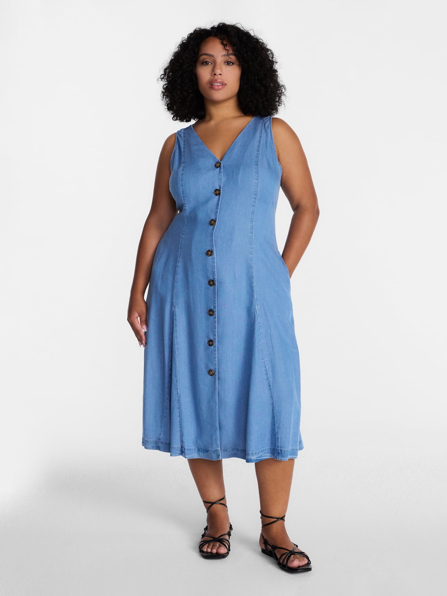 fit and flare dress walmart Time and Tru Women's Sleeveless Fit and Flare Midi Dress, Sizes Xs-xxxl, Blue