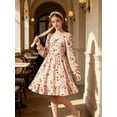 thumbnail image 6 of Lanbubble Girls Long Sleeve Floral Dress Square Neck Ruched A-Line Casual fall winter Dress 7-14 Years, 6 of 11