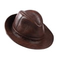 thumbnail image 3 of Man Genuine Leather Cowhide Gentleman Cow Skin Short Brim Black/Brown Top Hat Male Shows ,Classic Vintage, 3 of 6