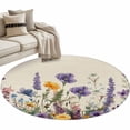 thumbnail image 2 of Area Rug 48in, Garden Watercolor Flower on Burlap Floor Carpet Living Room Rug, Blossom Floral Lavender Daisy Non-Slip Welcome Mat Indoor Rugs for Bedroom Dining Room, 2 of 9