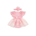 thumbnail image 2 of Aojekbee Baby Girl 2Pcs Summer Outfits Fly Sleeve Floral Embroidered Romper Tulle Dress with Headband Set, 2 of 10