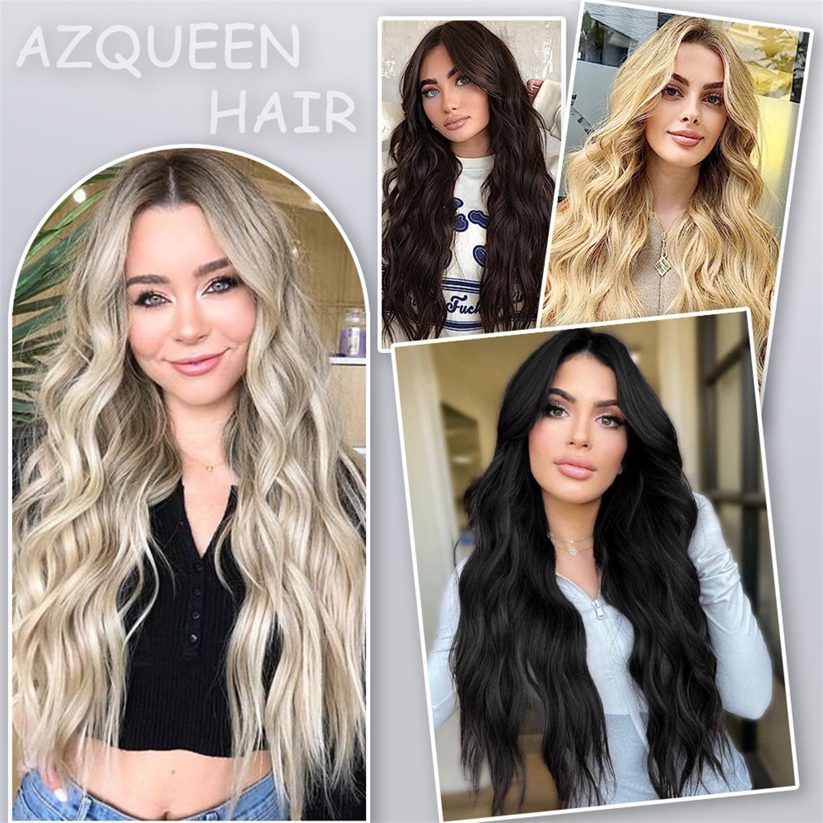 Synthetic Invisible Wire Hair Extensions with Transparent Wire 4 Secure Clips Long Wavy Secret Hairpiece 22 Inch Black for Women