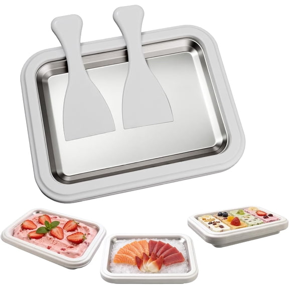 Rolled Ice Cream Maker, Stainless Steel Manual Ice Cream Roll Maker Plate with 2 Scrapers, DIY Homemade Frozen Dessert Tray, No Electricity Required, for Home Use (Pink, Large)
