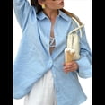 thumbnail image 1 of Camisa de Botones para Mujer 100% Algodón Azul M, 1 of 8