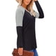 thumbnail image 3 of Camisa de mujer con cuello en V Color de contraste Camiseta interior de manga larga Poliéster para Otoño Invierno, 3 of 6
