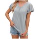 thumbnail image 1 of Camiseta de manga corta con cuello en V y pliegues para mujer, corte holgado, color liso, para uso informal o en la playa, 1 of 5