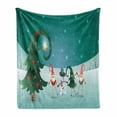 thumbnail image 1 of Elf Soft Flannel Fleece Throw Blanket, Friendly Holiday Celebration Theme Winter Scene Christmas with Funky Gnomes, Cozy Plush for Indoor and Outdoor Use, 50" x 60", Teal and Multicolor, by Ambesonne, 1 of 5