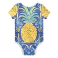 thumbnail image 2 of Pineapples and Blue Abstract Flower Pattern Pure Cotton Bodysuit Short Sleeve Pajamas One-Piece Romper Unisex 9M, 2 of 6