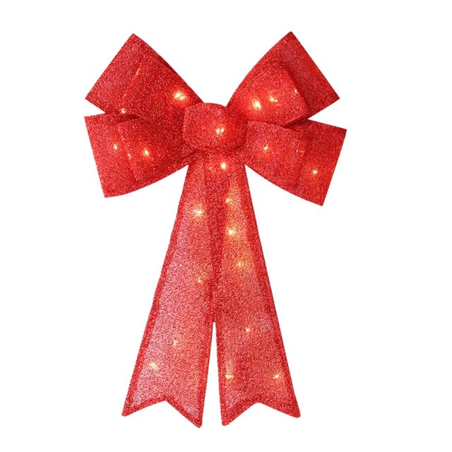 EIMELI Christmas Ribbon Bowknot LED Luminous Battery Powered Self-adhesive Pure Color Scene Layout Reusable Large Size Xmas Tree Wreath Bow Pendant for Party