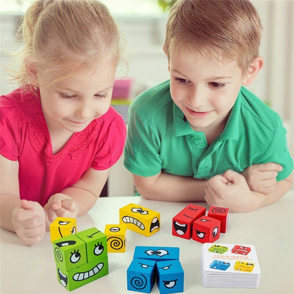 Thinking Training Wooden Face Puzzle Building Cubes 