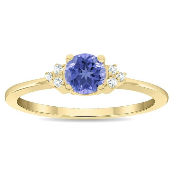 SZUL Women's Round Shaped Tanzanite and Diamond Half Moon Ring in 10K Yellow Gold