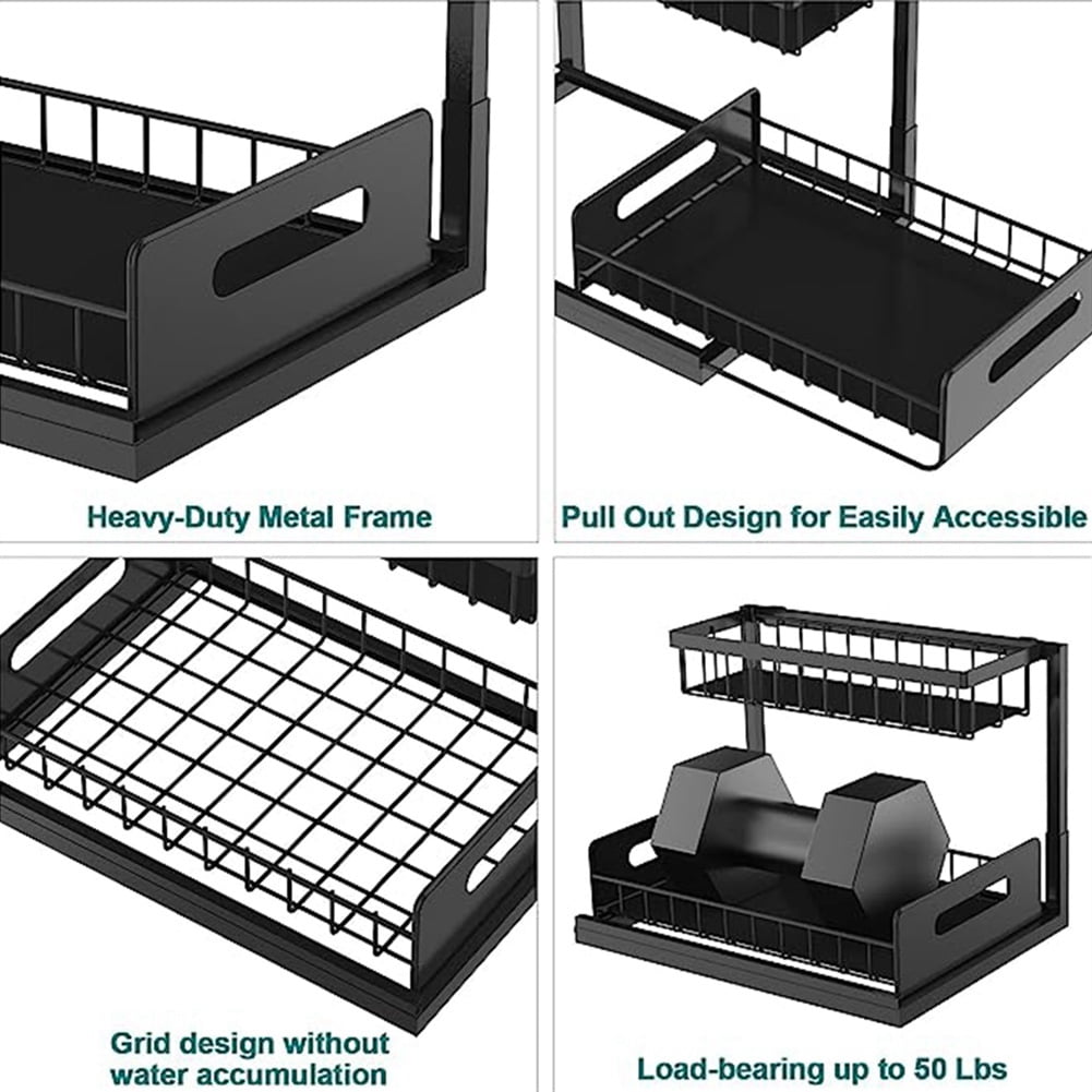 Sink Organizer, Pull Out Cabinet Organizer 2-Tier Sliding Shelf Multi-Use for Under Kitchen Sink Organizers and Storage