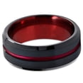 thumbnail image 2 of P. Manoukian Tungsten Wedding Band Ring 8mm for Men Women Red Black Beveled Edge Brushed Polished Lifetime Guarantee Size 9, 2 of 4