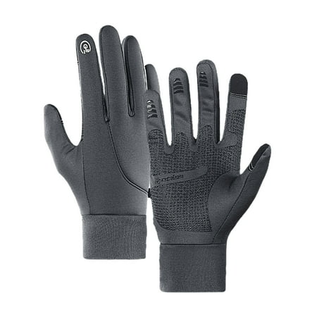 

VEAREAR 1 Pair Full Finger Touch Screen Finger Gloves Plush Lining Non-Slip Silicone Zipper Pockets Riding Gloves for Riding