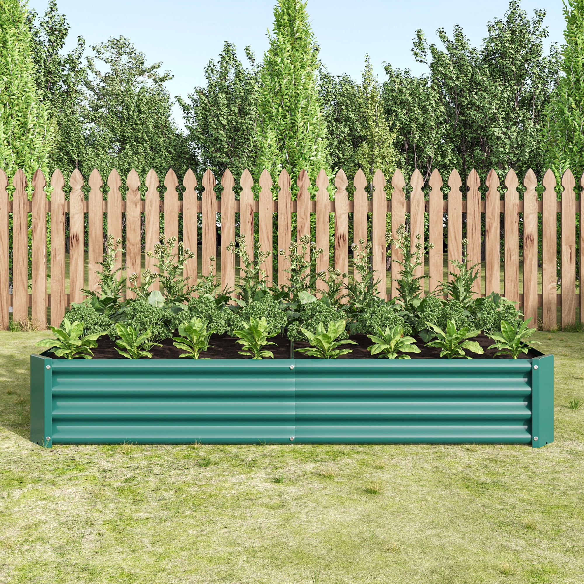 Miniyam 6×3×1ft Metal Raised Garden Bed, Rectangle Raised Planter for Flowers Plants, Vegetables Herb, Green