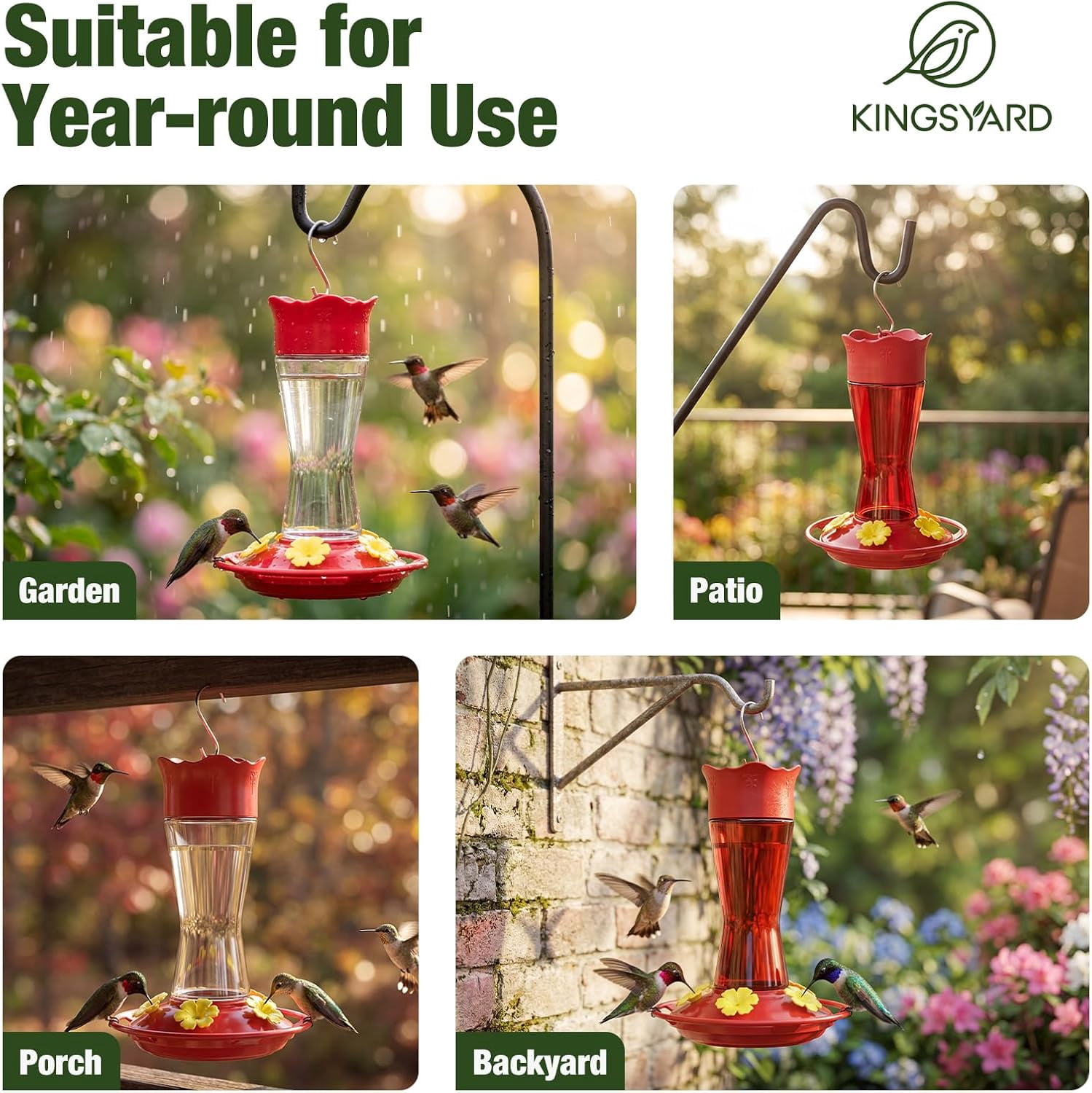 Glass Hummingbird Feeder for Outdoors Hanging, 10 oz Leak-Proof Humming Bird Feeders with Ant Moat & Bee Proof Feeding Ports, Hummingbird Gift for Bird Lovers (Clear)
