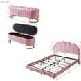 thumbnail image 3 of 2 Pcs Queen Bed Frame with Headboard and Storage Ottoman Set, Velvet Upholstered Platform Bed with LED Bed Frame and Floating Design, Modern Low Bed Frame with Footrest for Living Room, Bedroom, Pink, 3 of 9