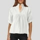 thumbnail image 2 of Blusa de cuello alto lisa para mujer - Top plisado con mangas cortas abullonadas, poliéster, tallas S-XL, 2 of 5