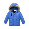 thumbnail image 2 of Boys Winter Hooded Parka Jacket with Faux Fur Trim Detachable Hood Zipper Closure Multiple Pockets Windproof Outerwear, 2 of 8