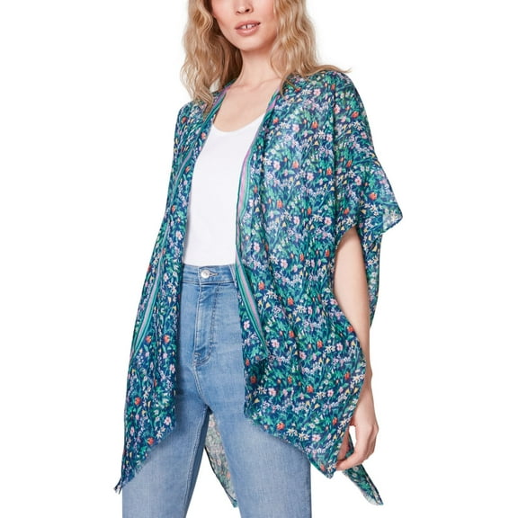 $48 Steve Madden Women's Floral Kimono Coverup Scarf, Blue Multi-One Size
