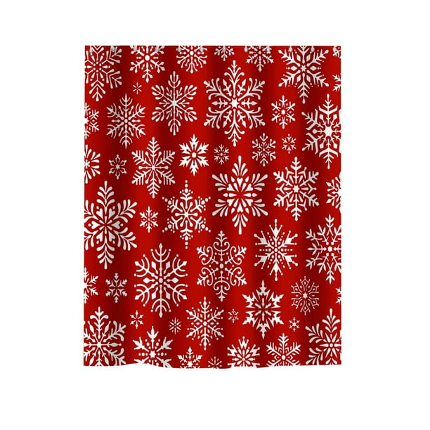 Cortina de ducha de poliéster con estampado navideño de copos de nieve de Lisbinx para baño.
