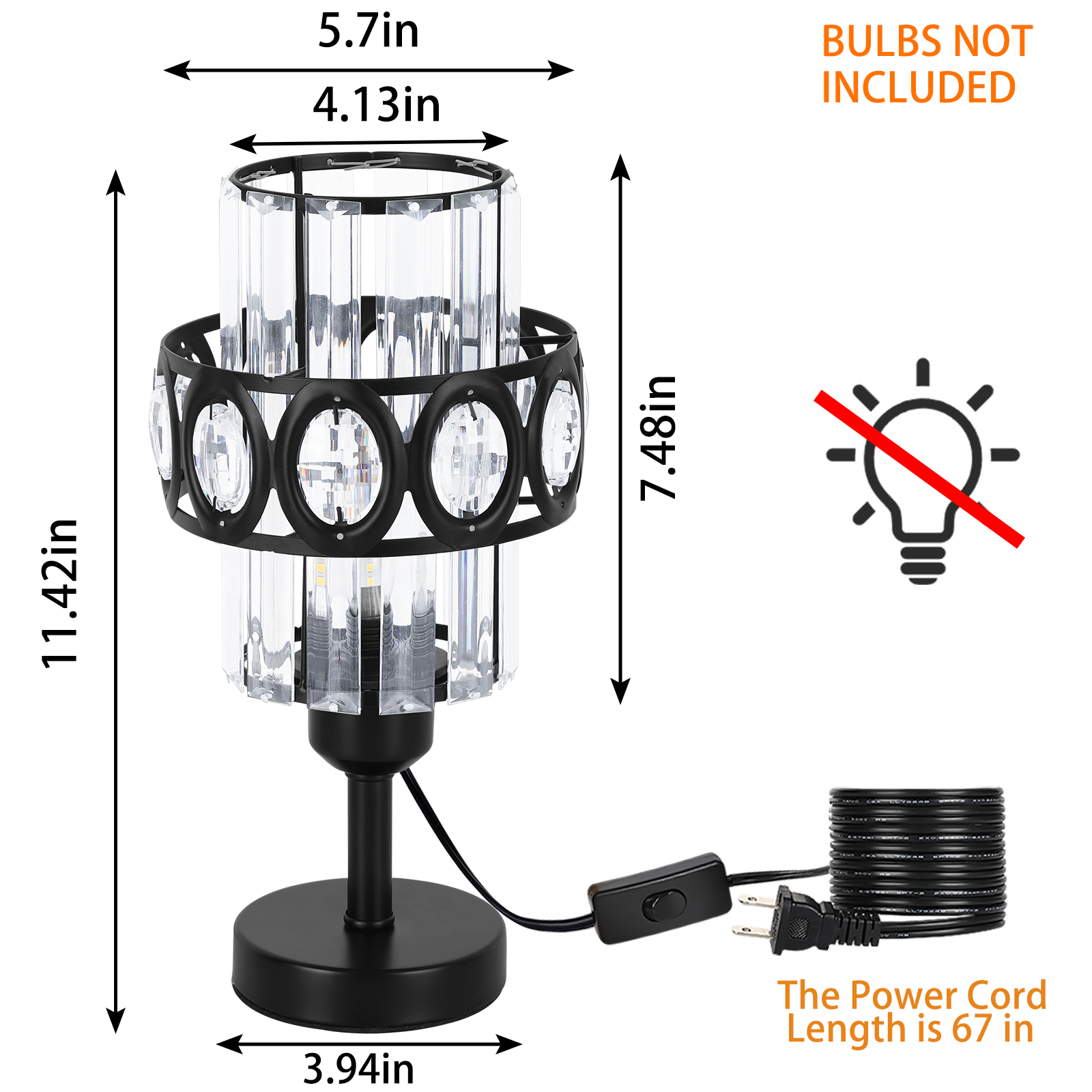 Modern Oval Crystal Lamp Bedside Lamp Black Set of 2
