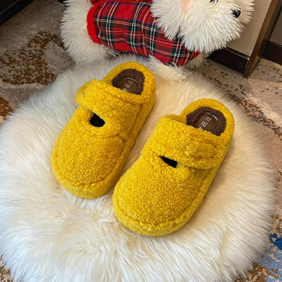 SUNVIT Womens Yellow Pl-sh Slippers - Warm Soft Closed-Toe Nylon Spandex, with Adjustable Hook & Loop, Comfortable Indoor Home Slippers for Cold Seasons,Size 38