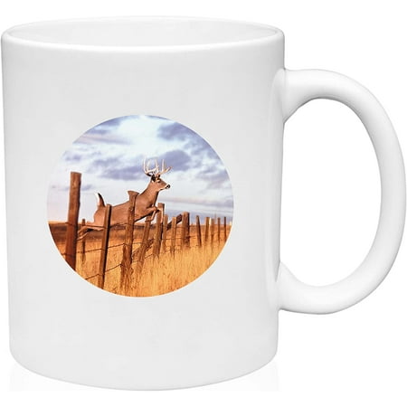 

Coffee Mug Deer Jumping Fence Pub White Coffee Mug Funny Gifts Cup